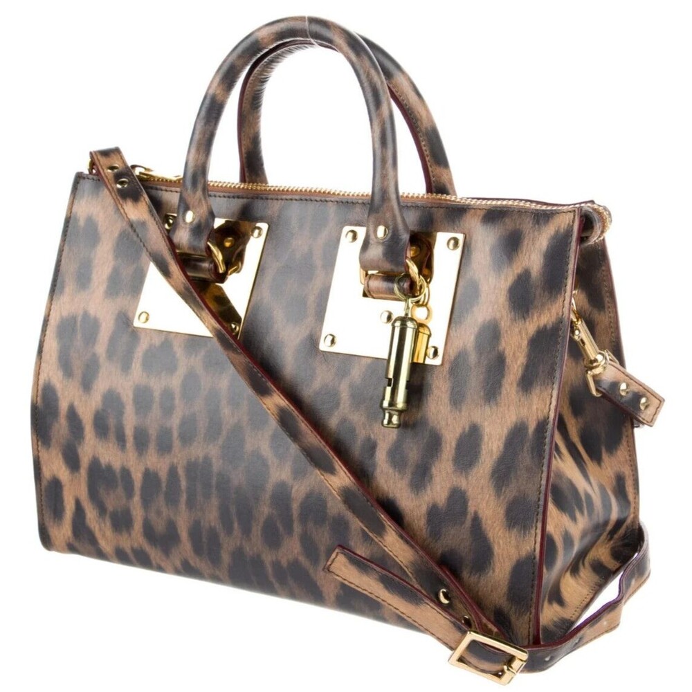 Designer Sophia Hulme Leopard Print Multi Color Leather Med Size Tote Bag